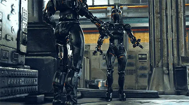 Fallout Assaultron Robots in a Futuristic Setting